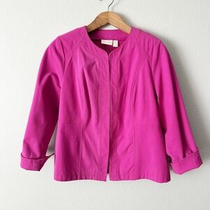 Chico's Size 2P Magenta Collarless Hook Eye‎ Blazer Jacket Women's Petite Large